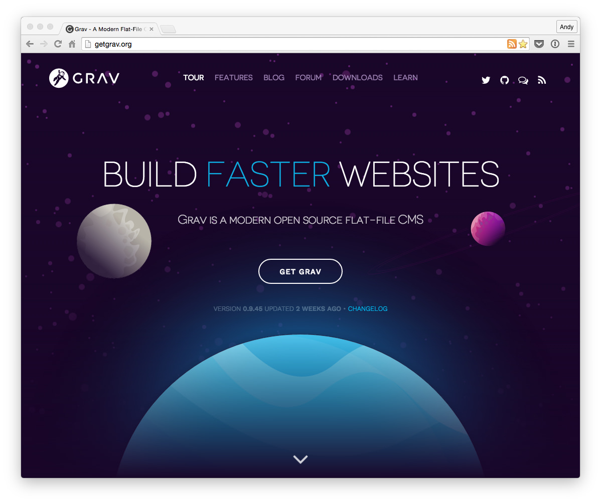 Стартовая страница официального сообщества Grav