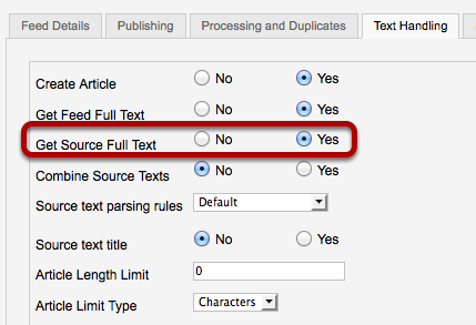 Вкладка Text Handling - Используем FeedGator для импорта RSS-ленты в Joomla
