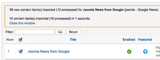 Сообщение об импорте - Используем FeedGator для импорта RSS-ленты в Joomla
