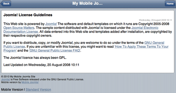 iPhone / iPad / iPod версия Joomla
