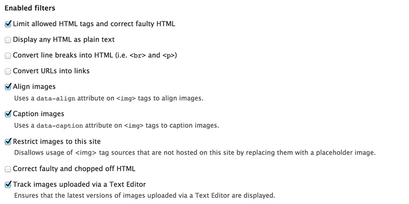 Включенные фильтры для Basic HTML