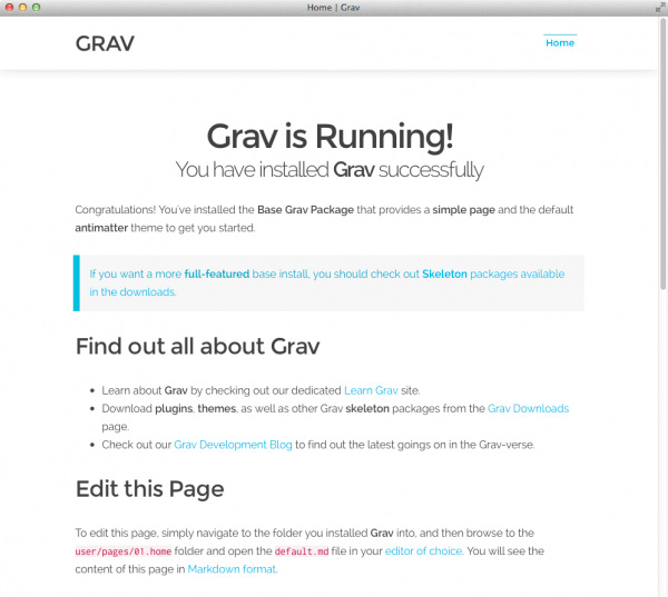 Grav is running